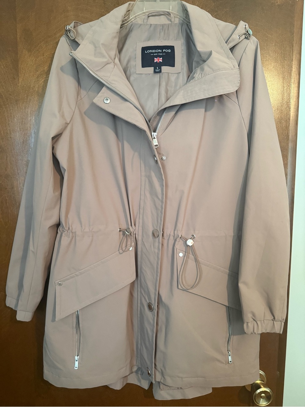 London Fog Women's Taupe Hooded Trench Coat - Large